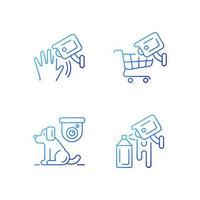 CCTV camera installation gradient linear vector icons set. Motion detection. Tracking customers. Pet control. Thin line contour symbols bundle. Isolated vector outline illustrations collection