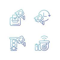 Surveillance system gradient linear vector icons set. Electoral fraud prevention. 24 hour monitoring. Roadway camera. Thin line contour symbols bundle. Isolated vector outline illustrations collection