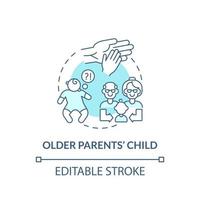 Older parents child concept icon. Autism risk factor abstract idea thin line illustration. Postponing parenthood. ASD diagnosis in kids. Vector isolated outline color drawing. Editable stroke