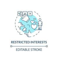 Restricted interests concept icon. Autism symptom abstract idea thin line illustration. Preoccupation with certain activity area. Vector isolated outline color drawing. Editable stroke