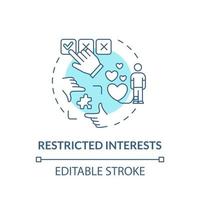 Restricted interests concept icon. Autism symptom abstract idea thin line illustration. Preoccupation with certain activity area. Vector isolated outline color drawing. Editable stroke