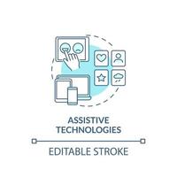 icono del concepto de tecnologías de asistencia. tratamiento de comportamiento autista idea abstracta ilustración de línea fina. apoyar a las personas con autismo. dibujo de color de contorno aislado vectorial. trazo editable vector