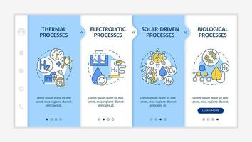 Generating hydrogen gas onboarding vector template. Responsive mobile website with icons. Web page walkthrough 4 step screens. Electrolytic processes color concept with linear illustrations