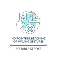 No pointing, reaching and waving gestures concept icon. Autism sign abstract idea thin line illustration. Essential developmental milestone lack. Vector isolated outline color drawing. Editable stroke