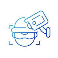 Criminal detection with surveillance camera gradient linear vector icon. Facial recognition. Crime prevention. Thin line color symbols. Modern style pictogram. Vector isolated outline drawing