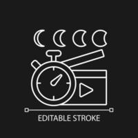 Time lapse videos white linear icon for dark theme. Shooting footage over night. Thin line customizable illustration. Isolated vector contour symbol for night mode. Editable stroke