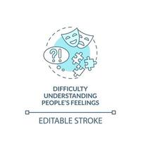 Difficulty understanding people feelings concept icon. Autism sign abstract idea thin line illustration. Struggling with cognitive empathy. Vector isolated outline color drawing. Editable stroke