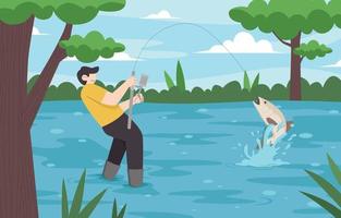 Happy Fishing in the Lake vector