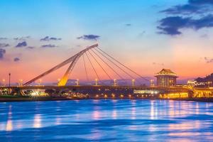 Night view of Taipei City by the river at dusk, Taiwan photo