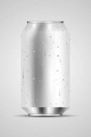 Lata de aluminio blanco en blanco 3d con gota de agua vector