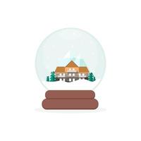 Cute House, Mountains and Trees Inside of a Snow Globe vector