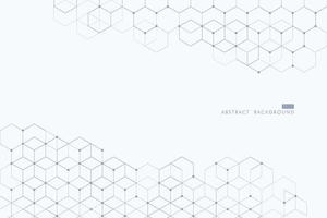Modern geometric white background with hexagon cubes. Abstract technology polygonal structure. Abstraction with connection lines and points. Vector illustration.