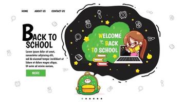 Hand drawn Back to school landing page cartoon art illustration vector