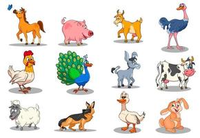 Farm animals characters big set of cartoon rural animals vector