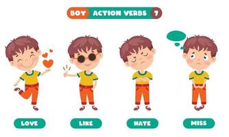 verbos de acción para la educación de los niños vector