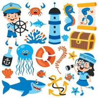 Set Of Cartoon Sea Elements vector