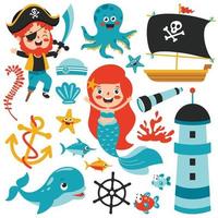 Set Of Cartoon Sea Elements vector