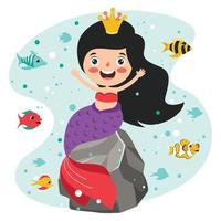 Cute Beautiful Cartoon Mermaid Posing vector