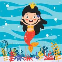 Cute Beautiful Cartoon Mermaid Posing vector