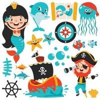 Set Of Cartoon Sea Elements vector