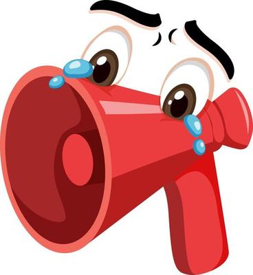 Megaphone cartoon character with facial expression