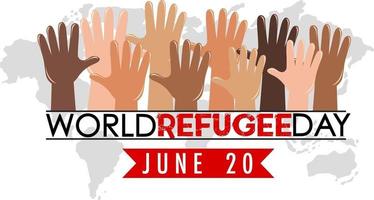 World Refugee Day banner with many different colour hands vector