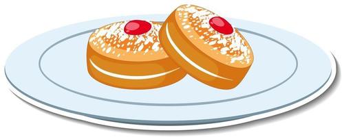 Sponge cake with icing sugar and strawberry jam toppings on a plate vector