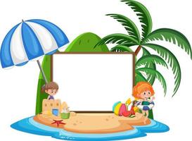 Empty banner template with kids character on summer vacation at the beach on white background vector