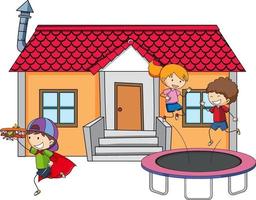 Many kids doing different activities around the house vector