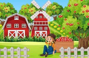 Farm scene with red barn and windmill vector