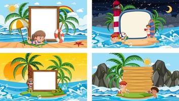 Set of different tropical beach scenes with blank banner vector