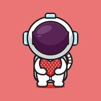 Cute astronaut hug love celebrate america independence day cartoon icon vector illustration