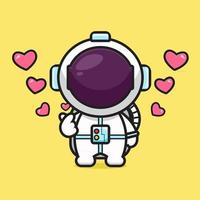 Cute astronaut with finger love pose cartoon icon vector illustration