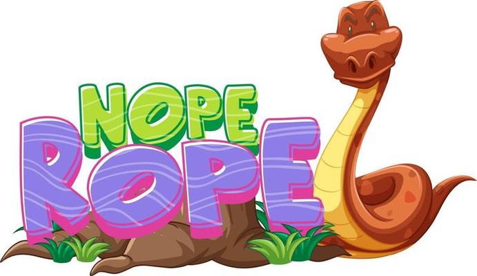 Snake cartoon character with Nope Rope font banner isolated