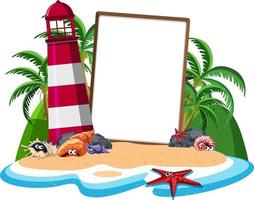 Blank banner template on the island with lighthouse isolated vector