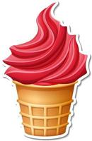 Strawberry ice-creame in the waffle cone sticker vector