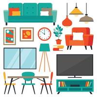 Interior Design Concept With Flat Furnitures vector