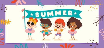 Flat Summer Banner With Cartoon Character vector