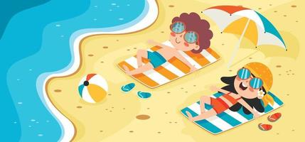 Flat Summer Banner With Cartoon Character vector