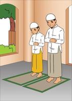 Indonesian muslim man praying in mosque vector