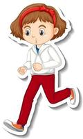 Sticker design with a girl jogging cartoon character vector