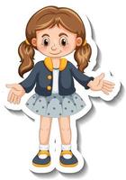 Sticker template with a girl in standing posing cartoon character isolated vector