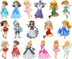 Sticker set with different fairytale cartoon characters vector