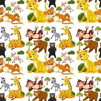 Seamless pattern with cute wild animals on white background vector