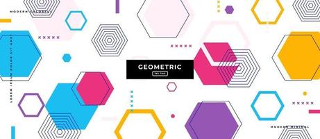 Hexagon Style Memphis Geometric Shapes Background. vector