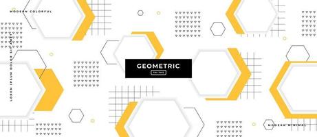 Hexagonal Memphis Style Geometric Shapes in White Background. vector