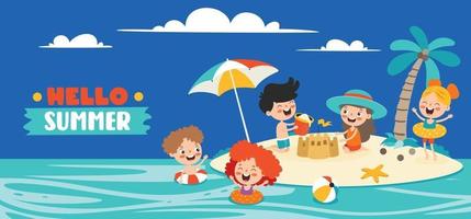 banner de verano plano con personaje de dibujos animados vector