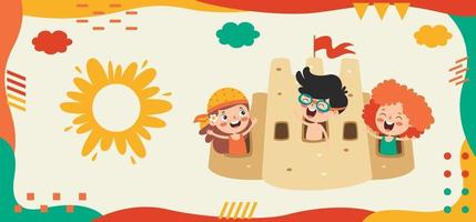 Flat Summer Banner With Cartoon Character vector