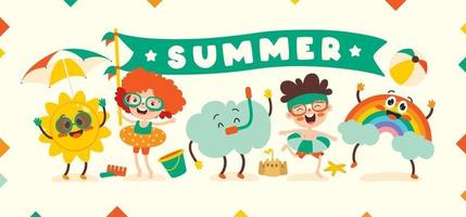 Flat Summer Banner With Cartoon Character vector