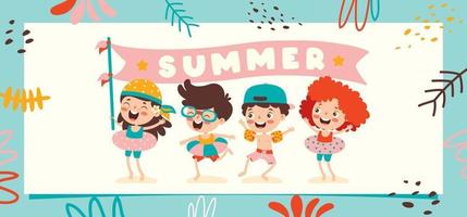 Flat Summer Banner With Cartoon Character vector